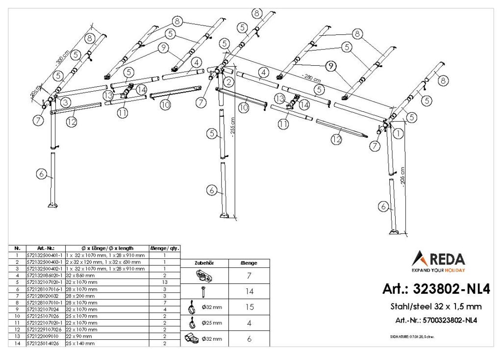 Voortentframe 32×1.5mm staal Quick-Grip m14 t/m 19