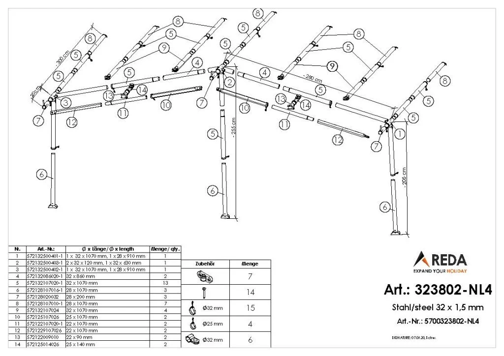 Voortentframe Green 300 Ø32×1,5mm staal m14 -19